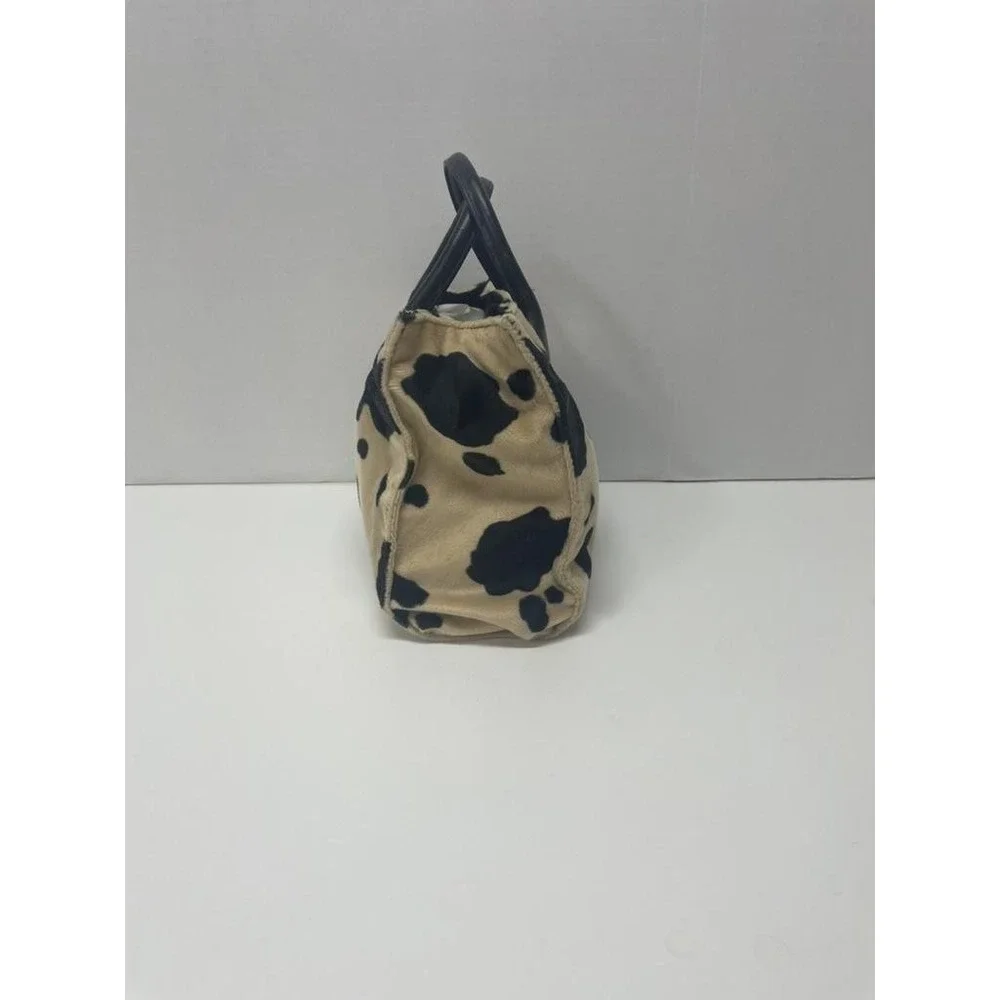 Linz & Company Faux Fur Satchel Bag Womens Small Beige Cow Print Top Handle